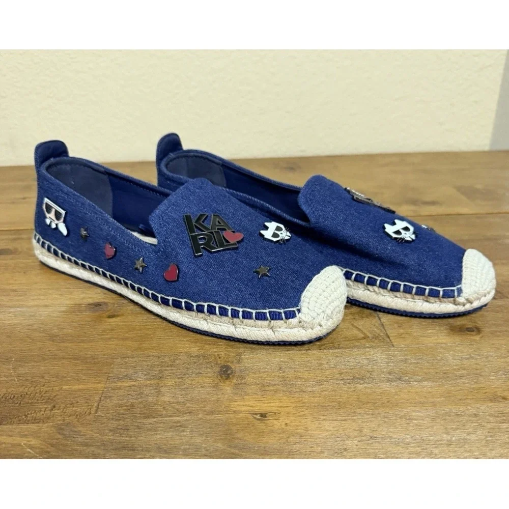 Karl Lagerfeld Paris Malvie Denim Espadrilles Blue Choupette Charms Womens‎ 11M